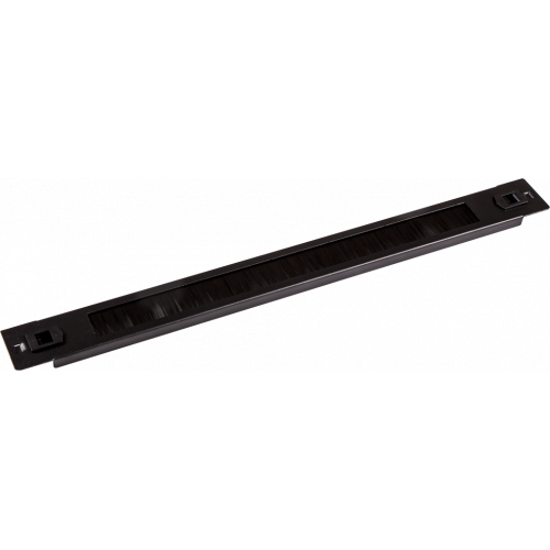 19" 1U blanking panel with brush entry, quick release, black